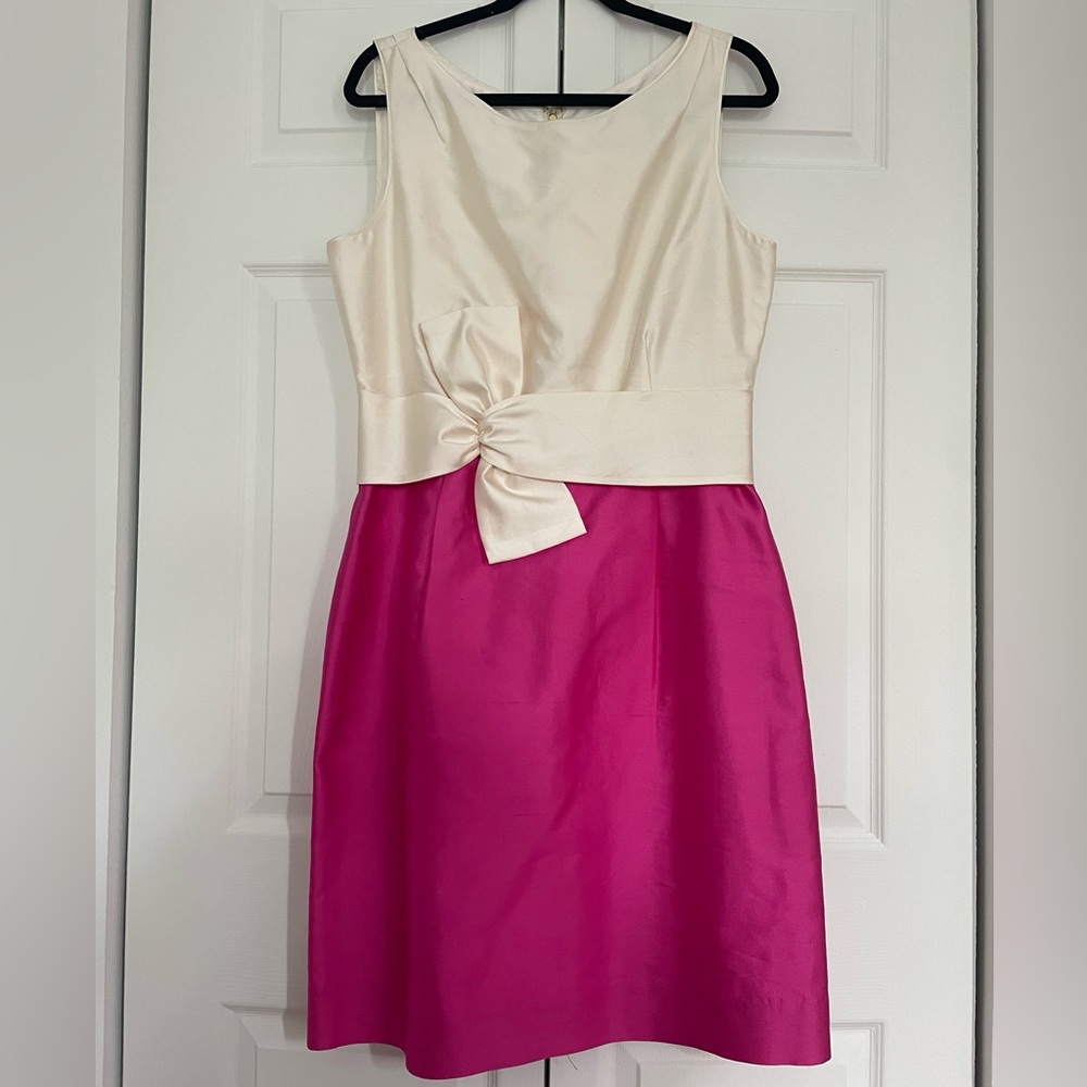 Kate Spade pink and white color block cocktail dress with bow, size 14